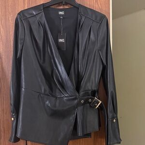 INC International Concepts Women's Black Belted Leather Jacket